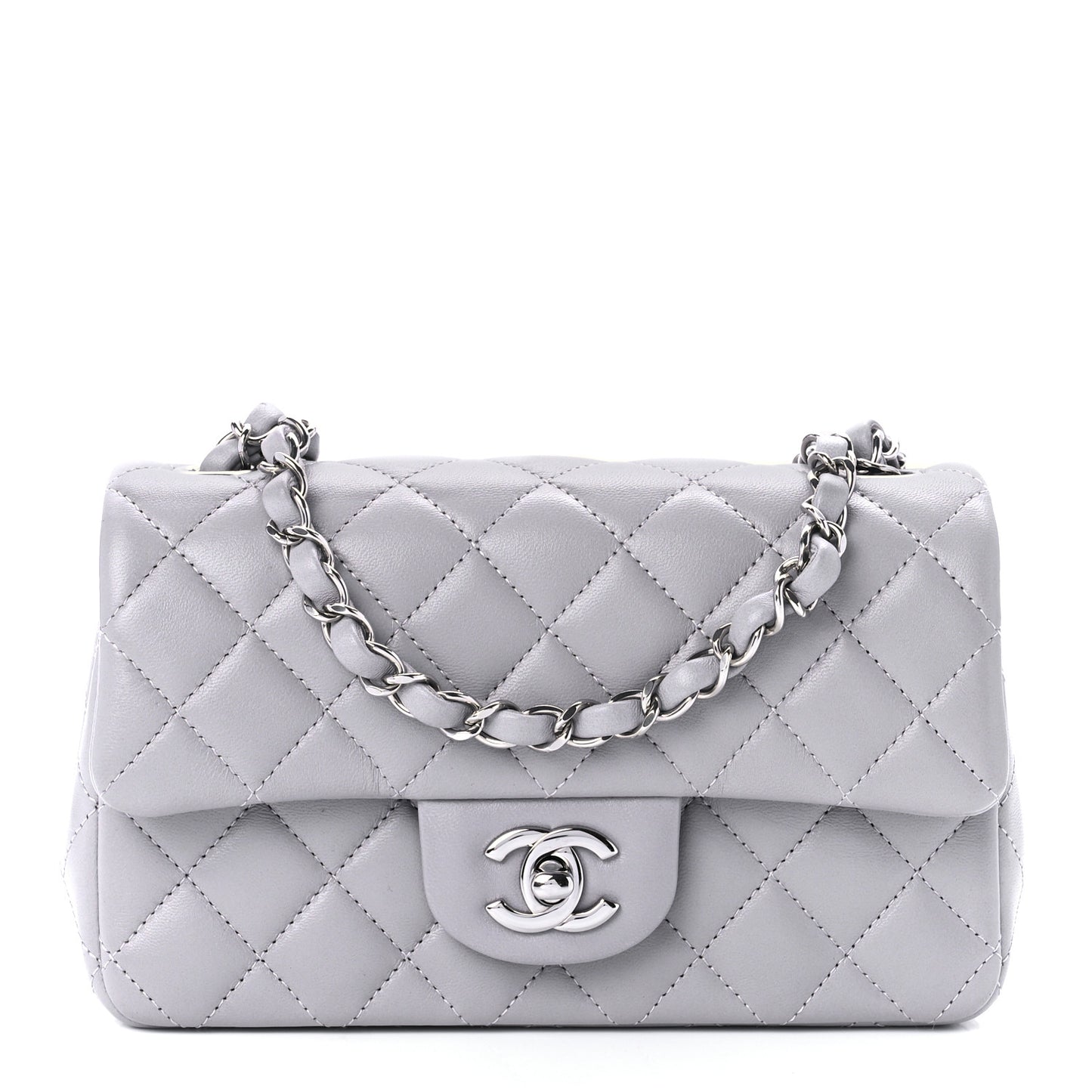 Lambskin Quilted Mini Rectangular Flap Grey