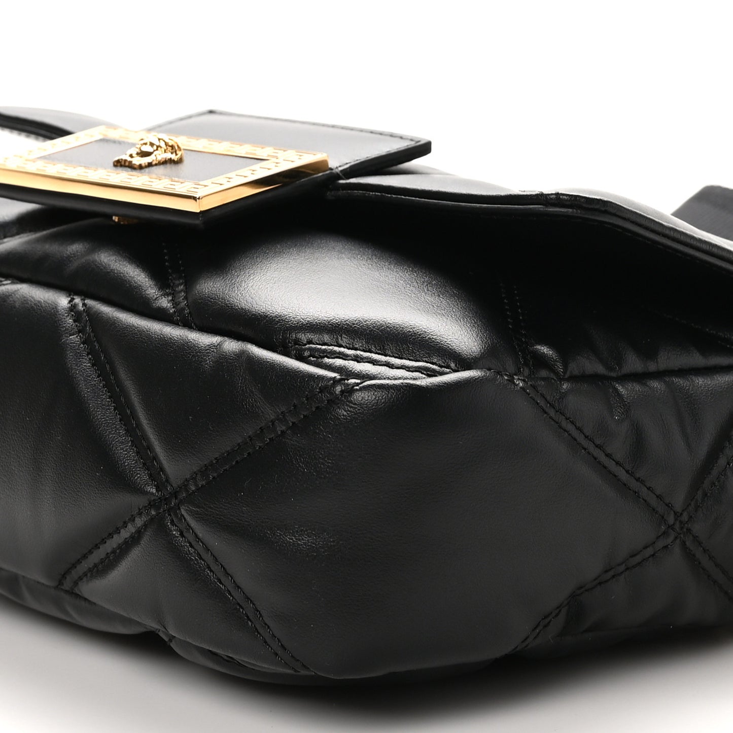 Nappa Quilted Medusa Top Handle Shoulder Bag Black