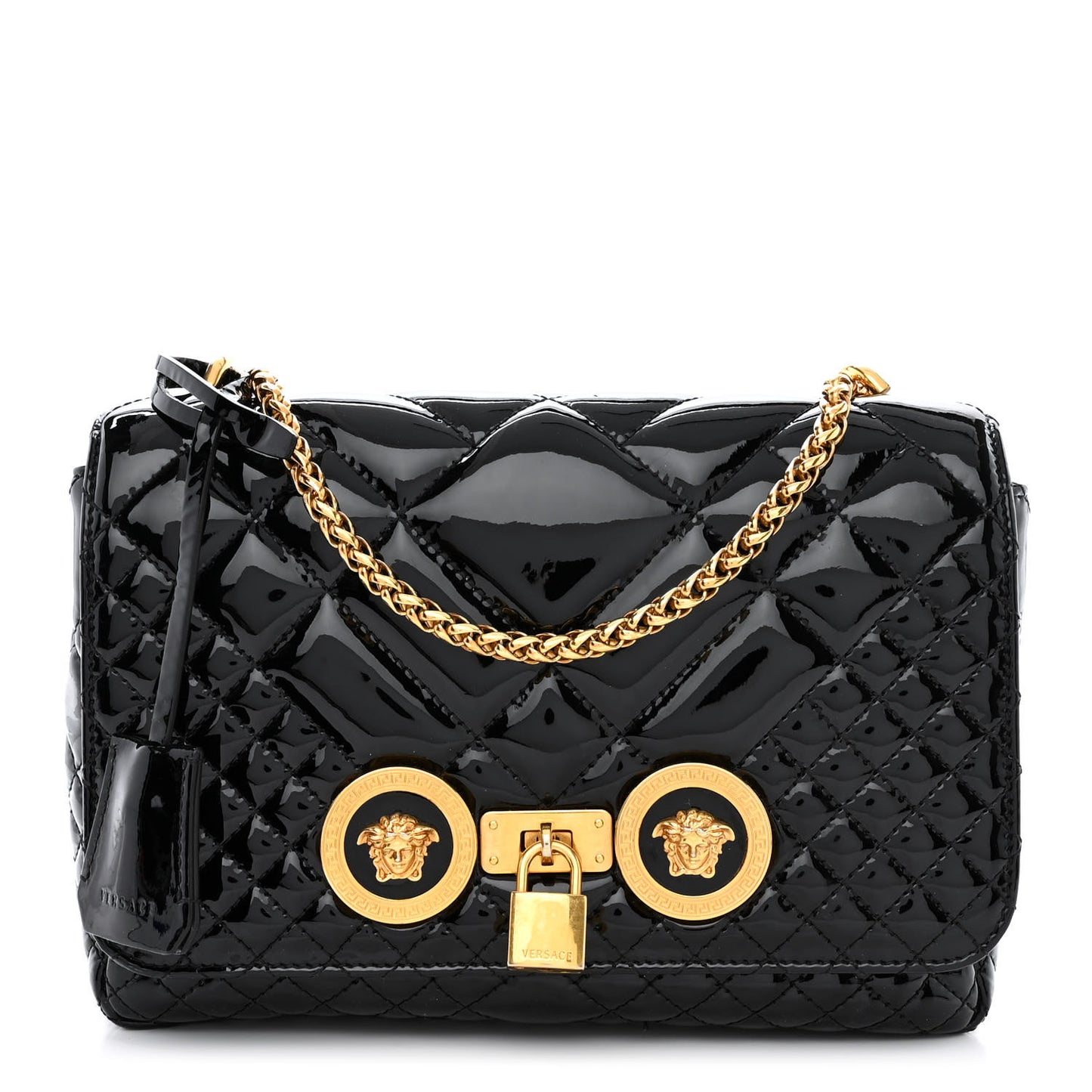 Patent Quilted Icon Shoulder Bag Black