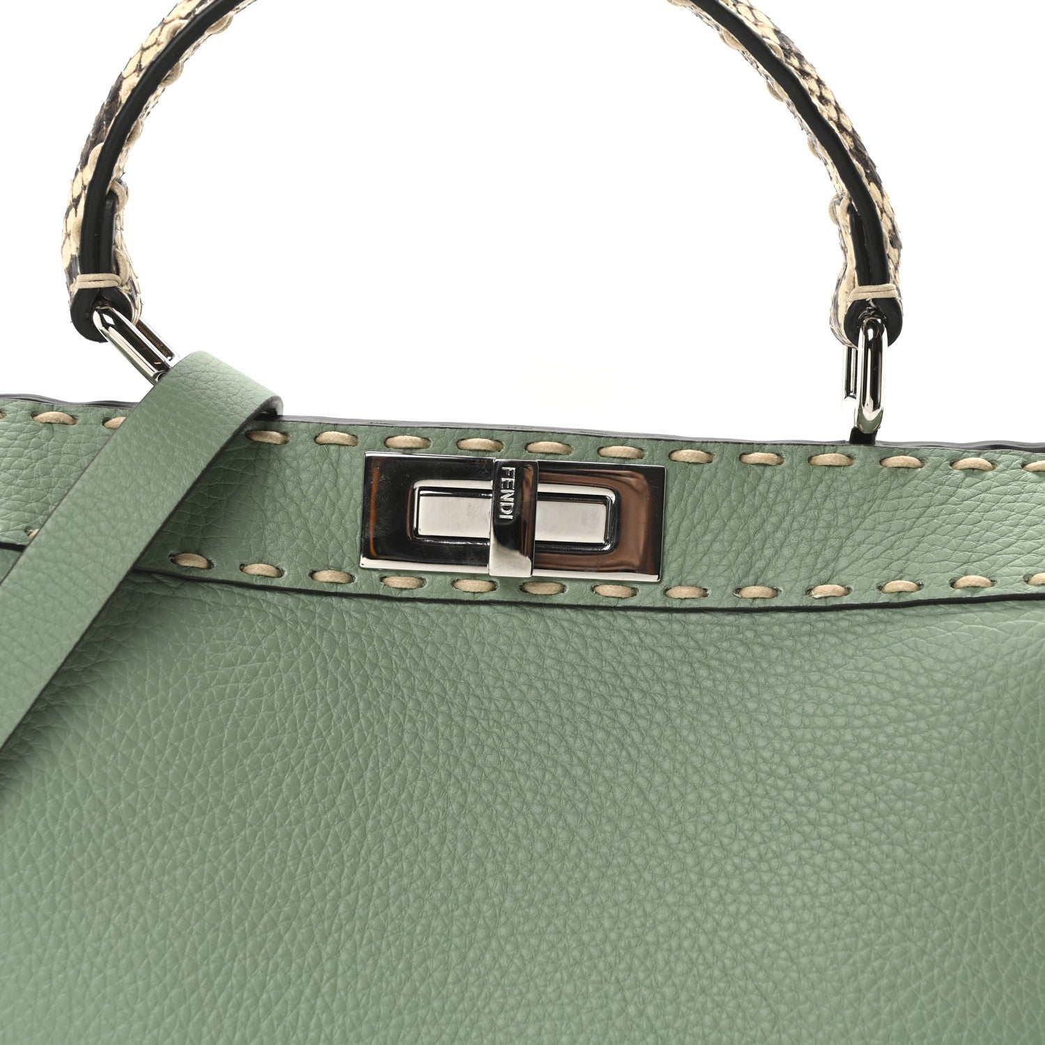 Fendi Cuoio Romano Snakeskin Selleria Medium Peekaboo I SEE U Satchel Mint Stone 7 of 9