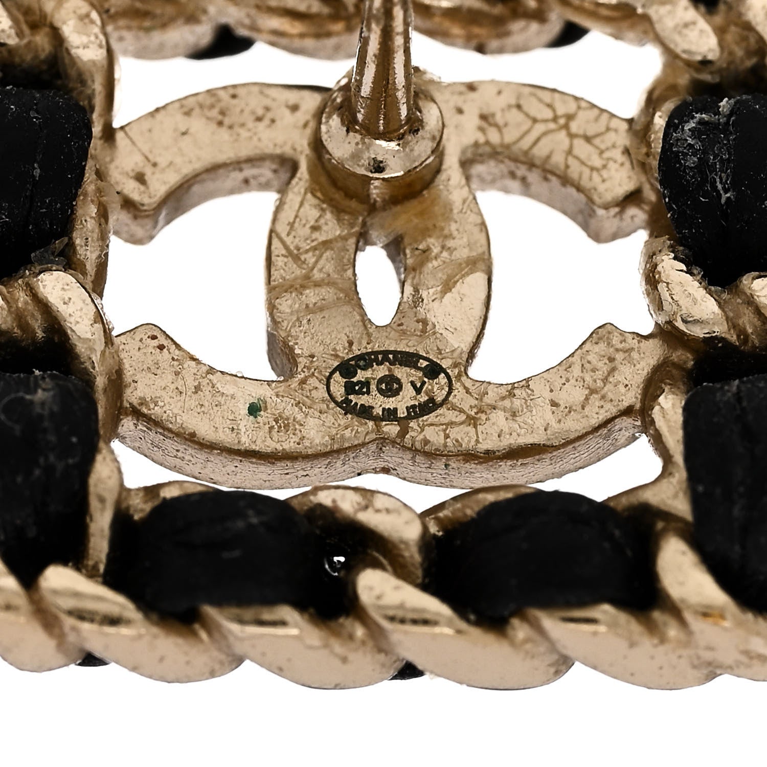 Chanel Crystal Lambskin Chain Sergeant Chanel Stud Earrings Black Gold 4 of 5