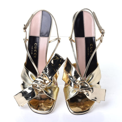 Gucci Metallic Nappa Bow Daphne High Heel Sandals 36.5 Platino 6 of 13