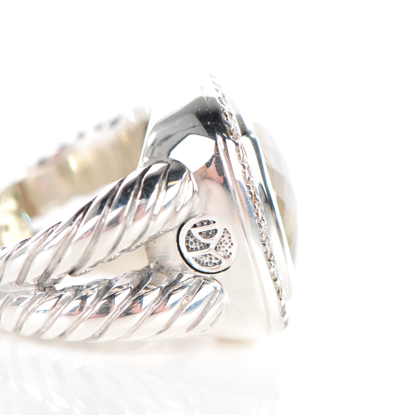 Sterling Silver 18K White Gold Diamond Lemon Quartz 14mm Albion Ring 47 4