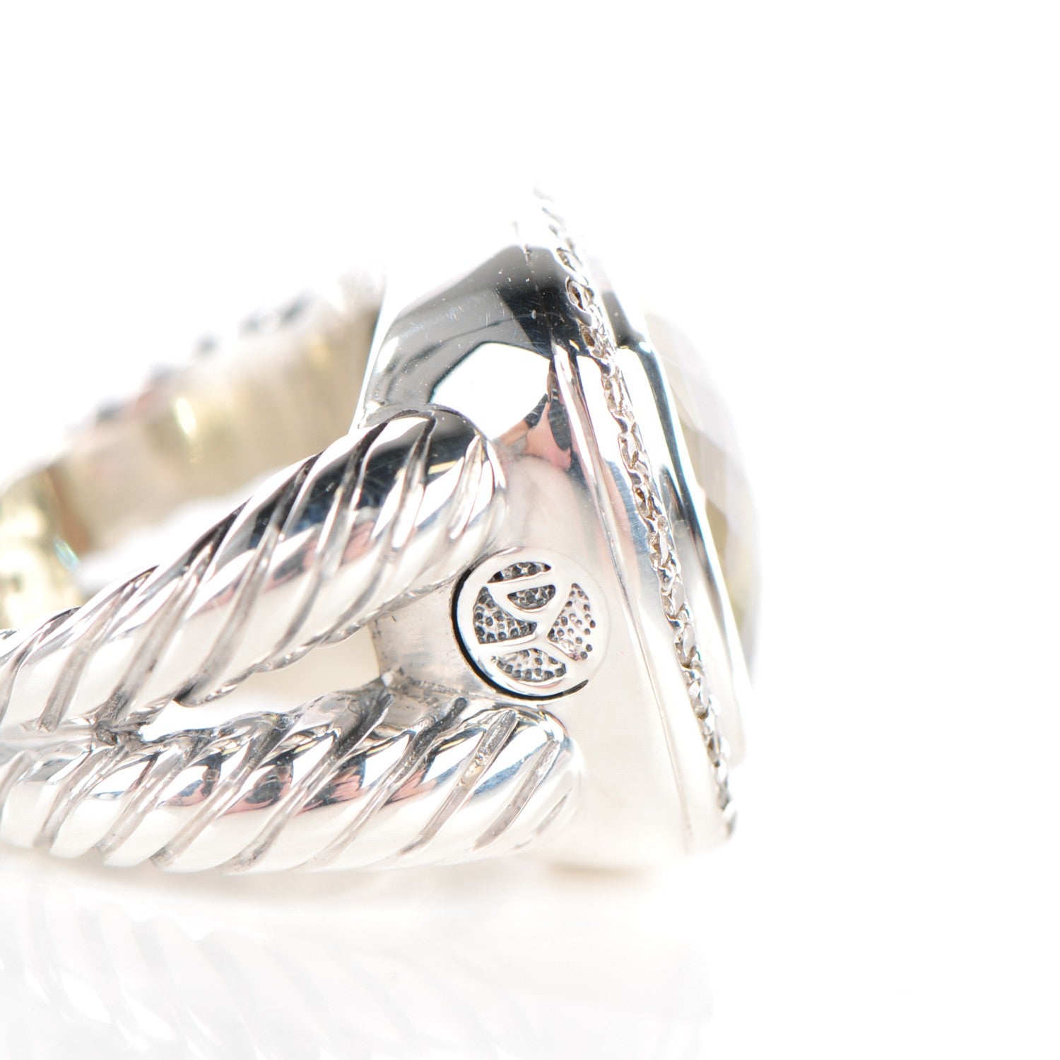 David Yurman Sterling Silver 18K White Gold Diamond Lemon Quartz 14mm Albion Ring 47 4 5 of 12