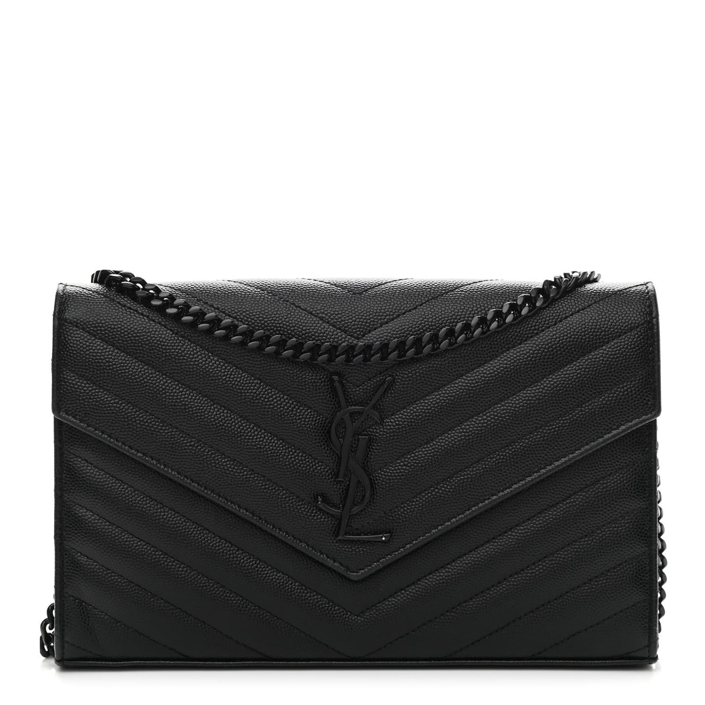 Grain De Poudre Matelasse Chevron Monogram Chain Wallet Black