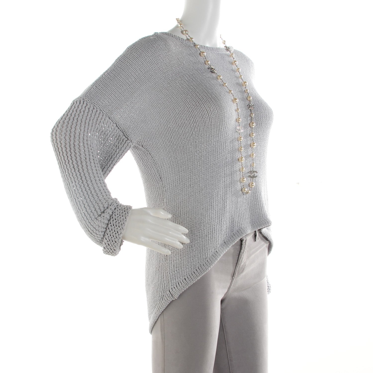 Chanel Crystal Pearl CC Long Necklace Silver 2 of 5