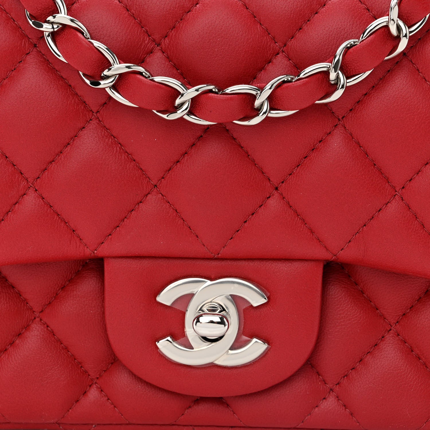 Chanel Lambskin Quilted Mini Square Flap Dark Red 8 of 10