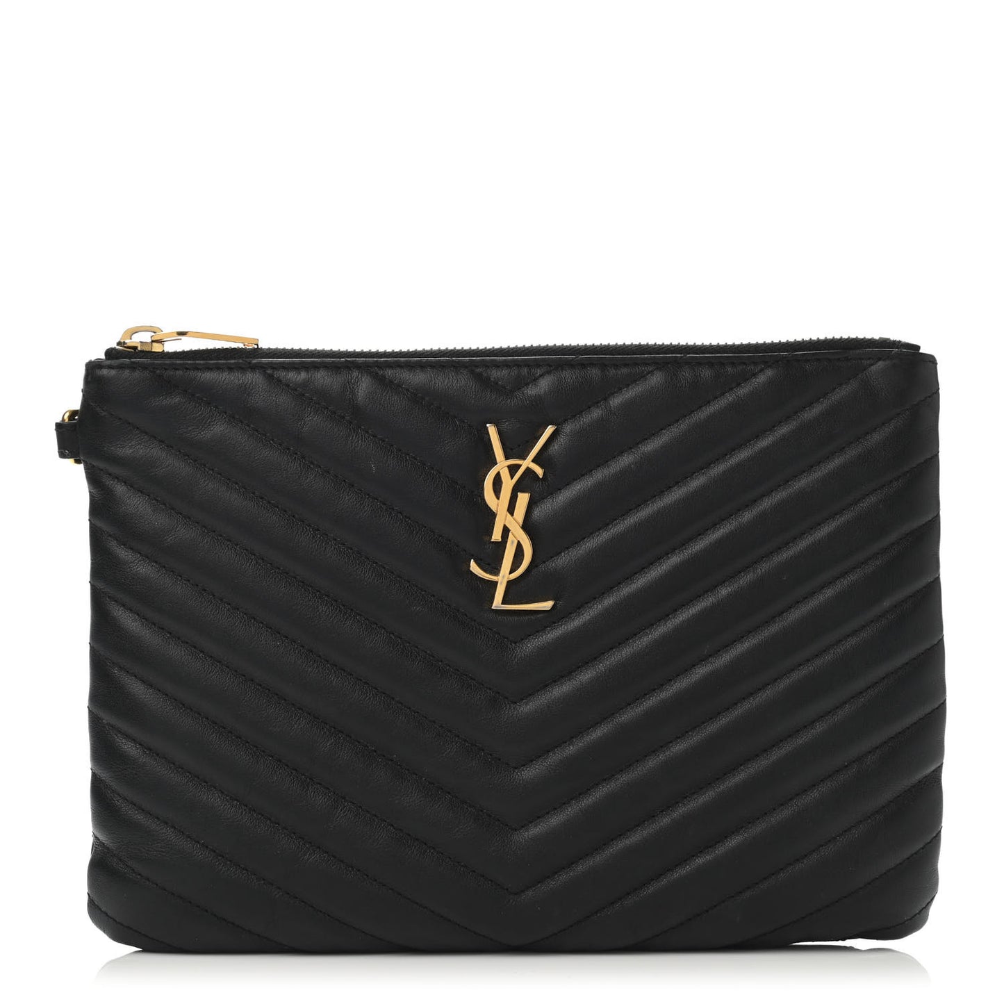 Calfskin Matelasse Chevron Monogram A5 Wristlet Black