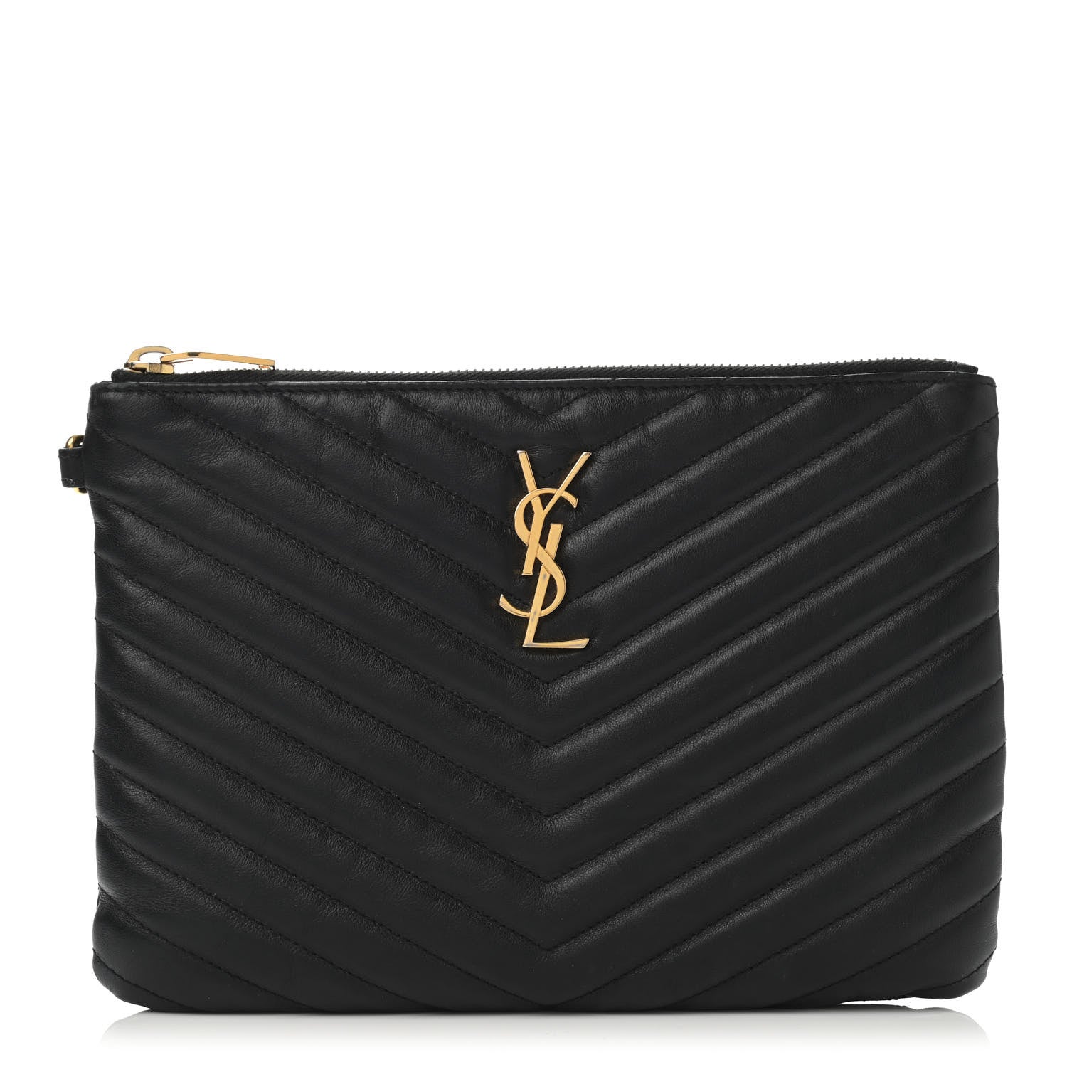 Saint Laurent Calfskin Matelasse Chevron Monogram A5 Wristlet Black 1 of 4