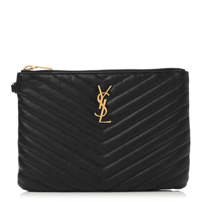 Saint Laurent Calfskin Matelasse Chevron Monogram A5 Wristlet Black 1 of 4
