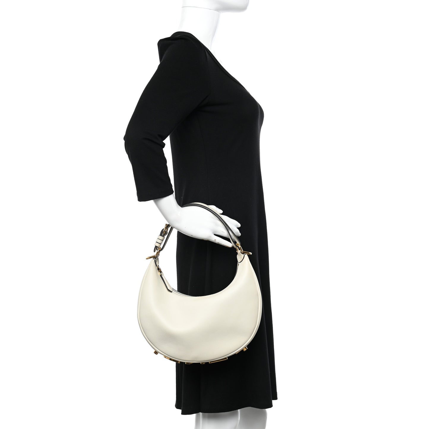 Vitello Grace Matte Small Fendigraphy Hobo Bag White Ice
