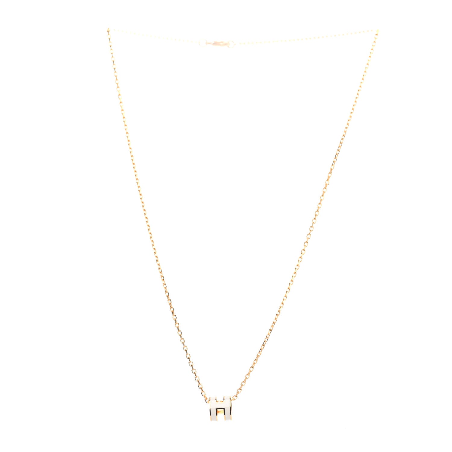 Hermes Lacquered Gold Mini Pop H Pendant Necklace White 2 of 4