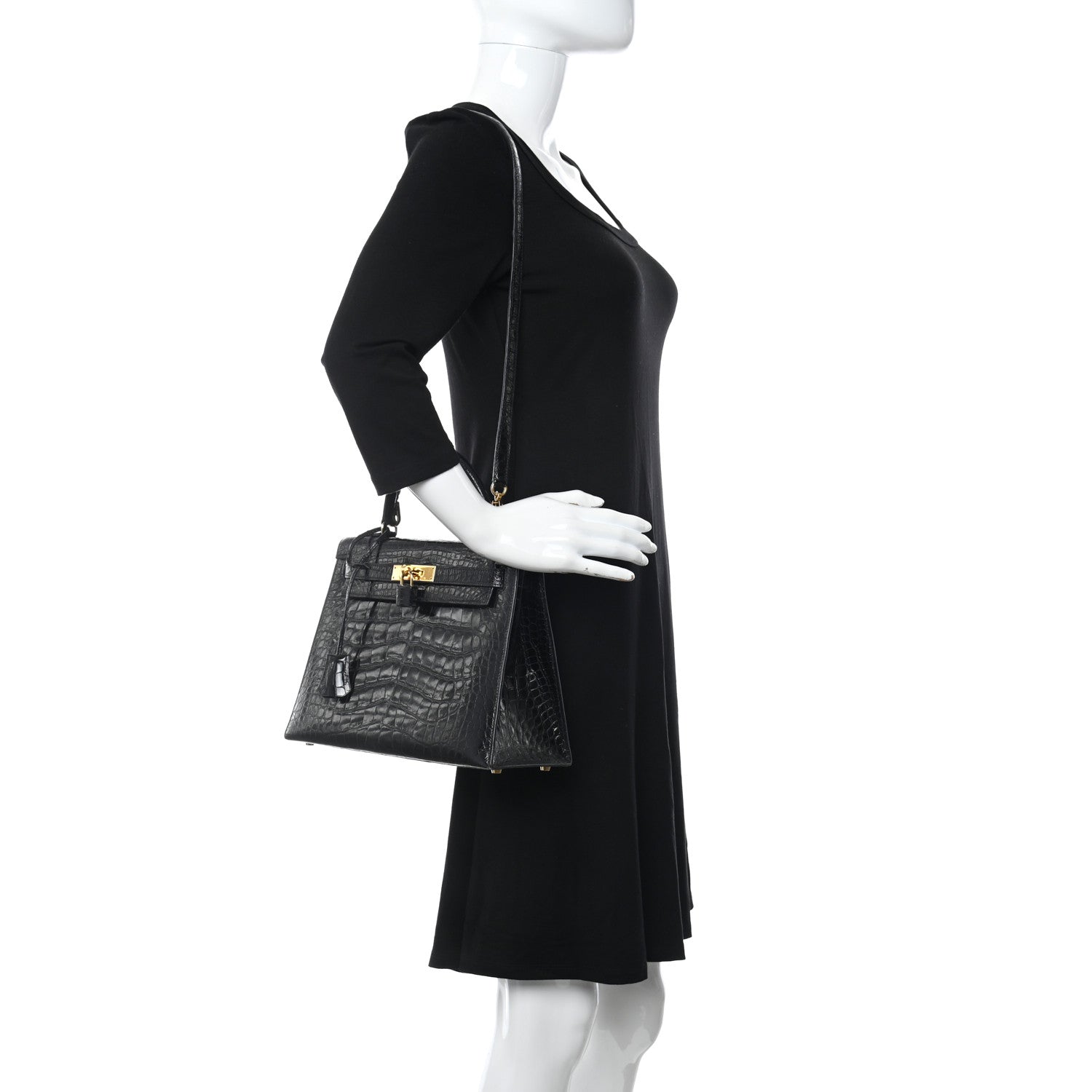 Hermes Shiny Alligator Kelly Sellier 28 Black 2 of 19