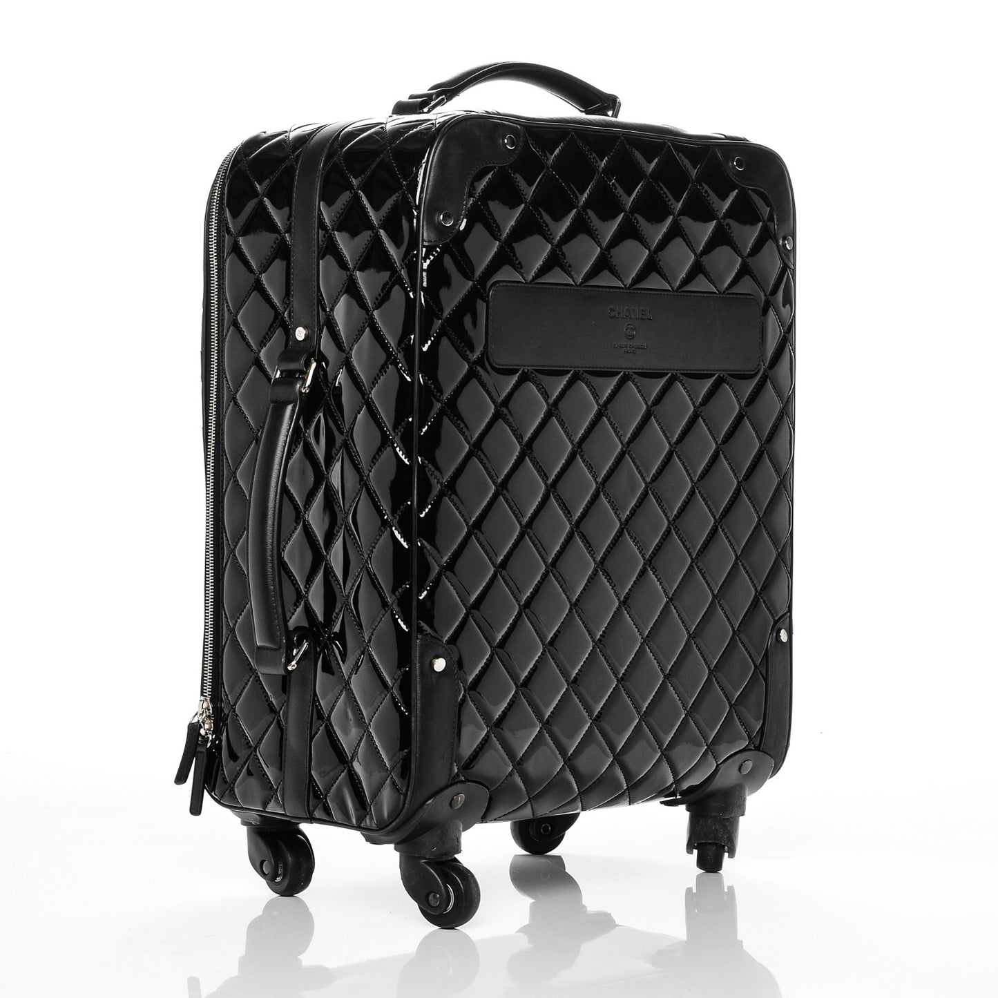 Vinyl Calfskin Quilted Trolley Rolling Luggage Black