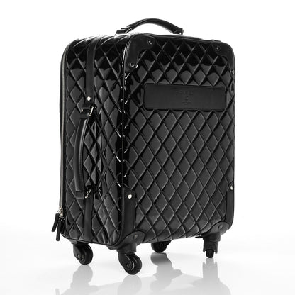 Chanel Vinyl Calfskin Quilted Trolley Rolling Luggage Black 3 of 6