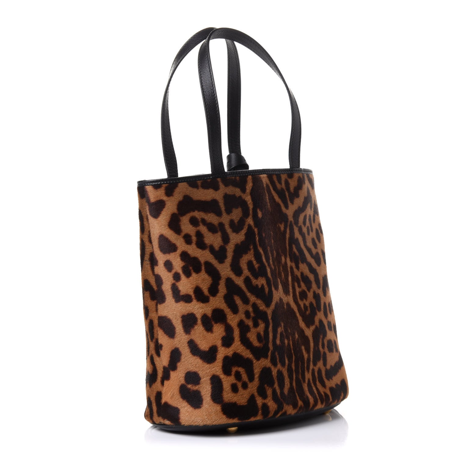 Saint Laurent Goatskin Pony Hair Leopard Print Bucket Bag Black 2 of 9