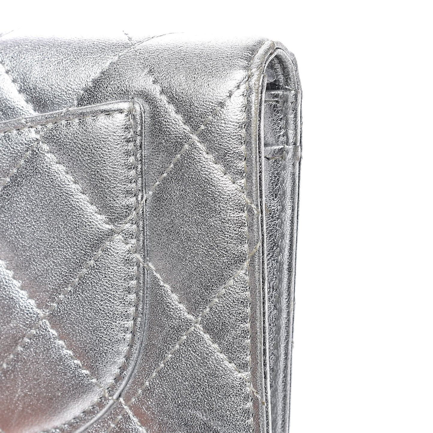 Metallic Calfskin Quilted Yen Wallet Dark Silver