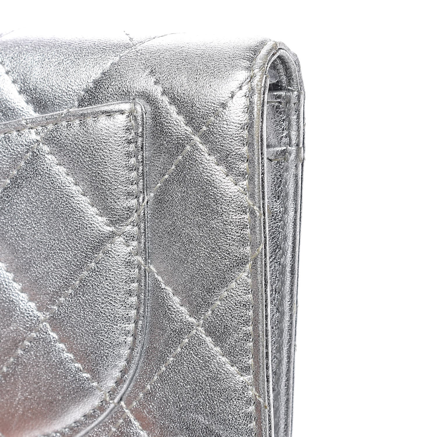 Chanel Metallic Calfskin Quilted Yen Wallet Dark Silver 10 of 13