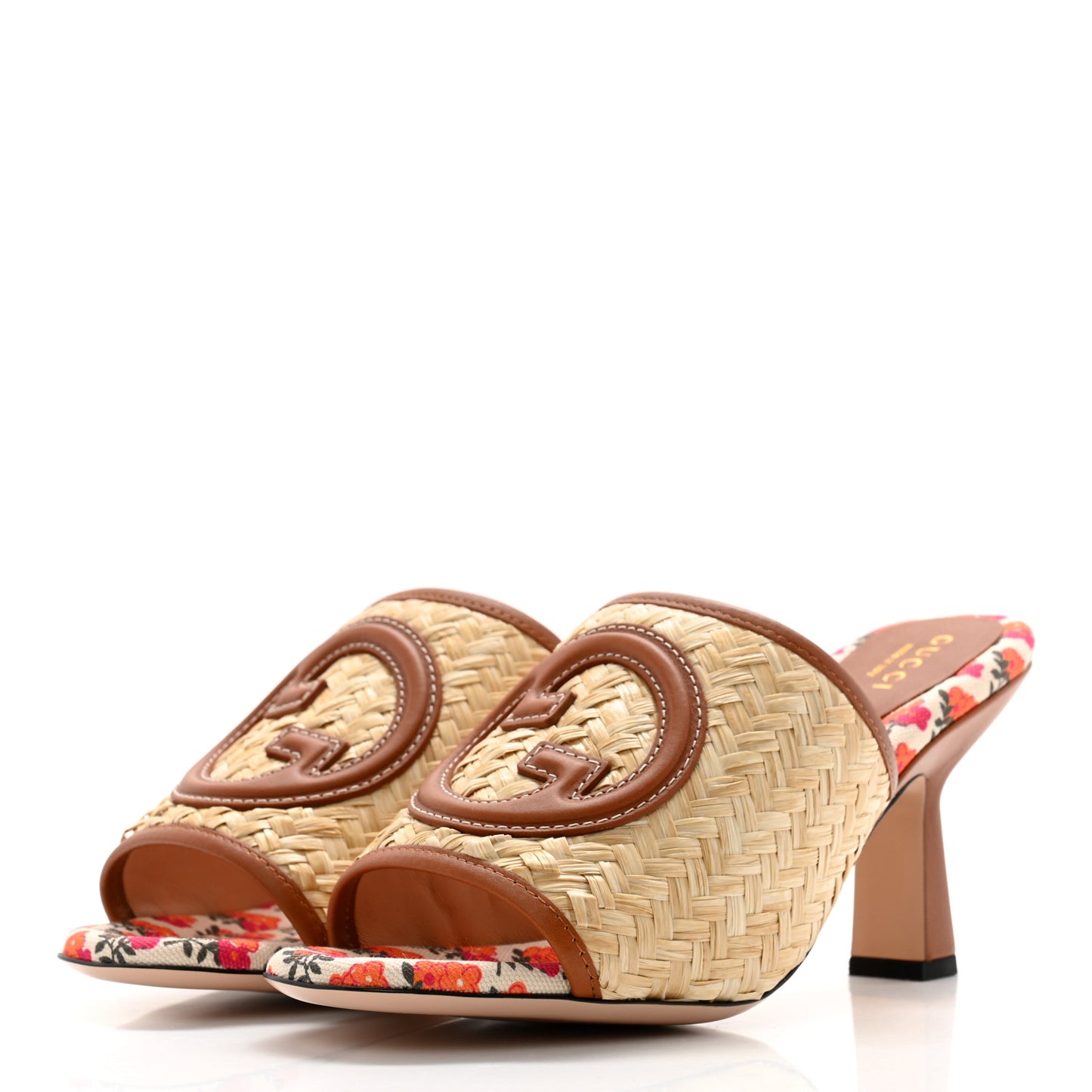 Raffia Malaga Kid Interlocking G Sandals 37 Palmi Naturale Harness Brown