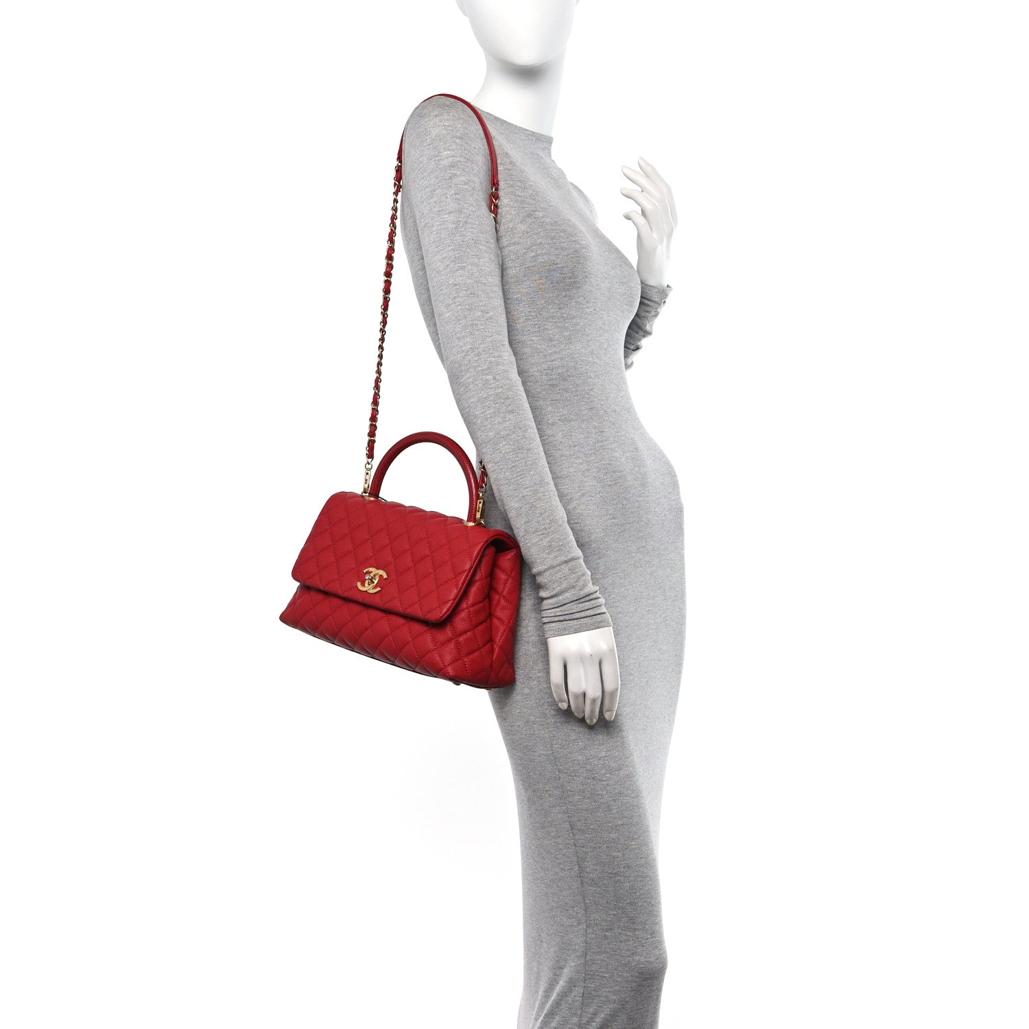 Chanel Caviar Quilted Small Coco Handle Flap Red 2 of 10