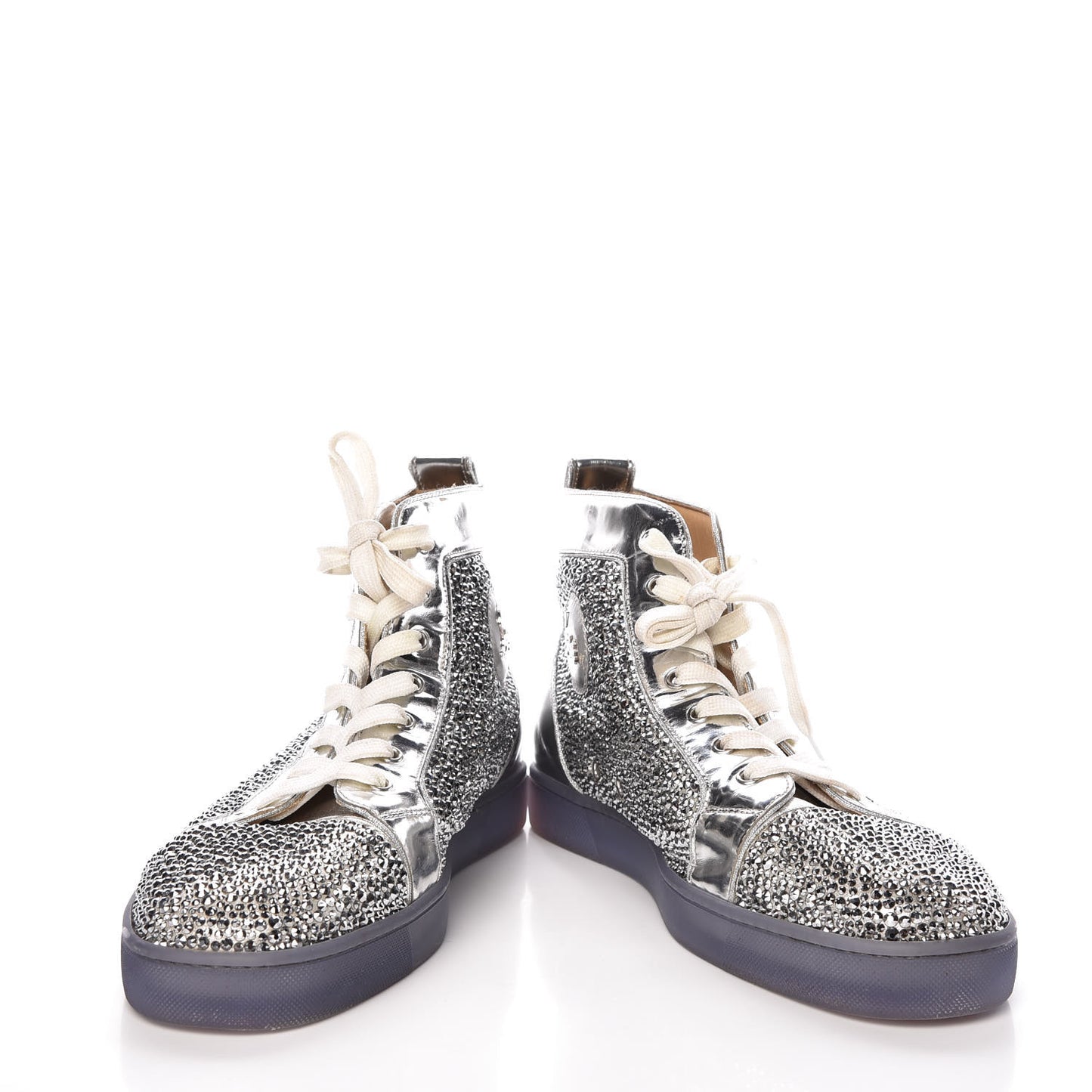 Metallic Calfskin Strass Mens Louis Flat Sneakers 46 Silver