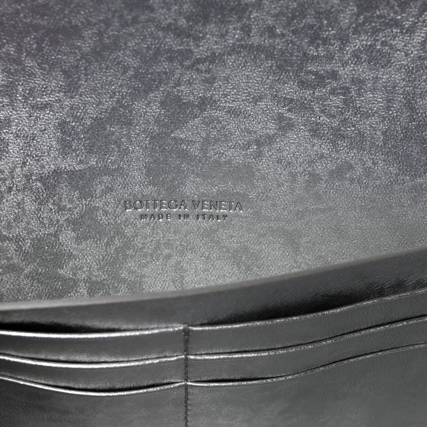 Metallic Lambskin Intrecciato Long Andiamo Top Handle Clutch Silver