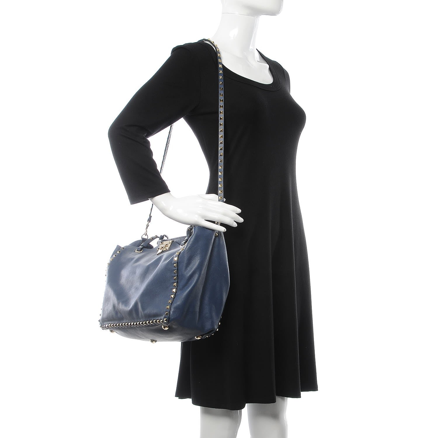 Valentino Garavani Vitello Medium Rockstud Tote Indigo 2 of 21