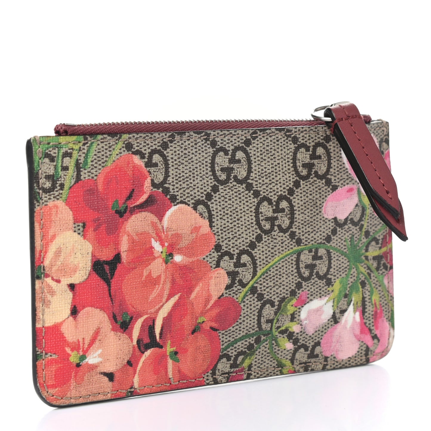 GG Supreme Monogram Blooms Key Ring Coin Case Beige Multicolor Dry Rose