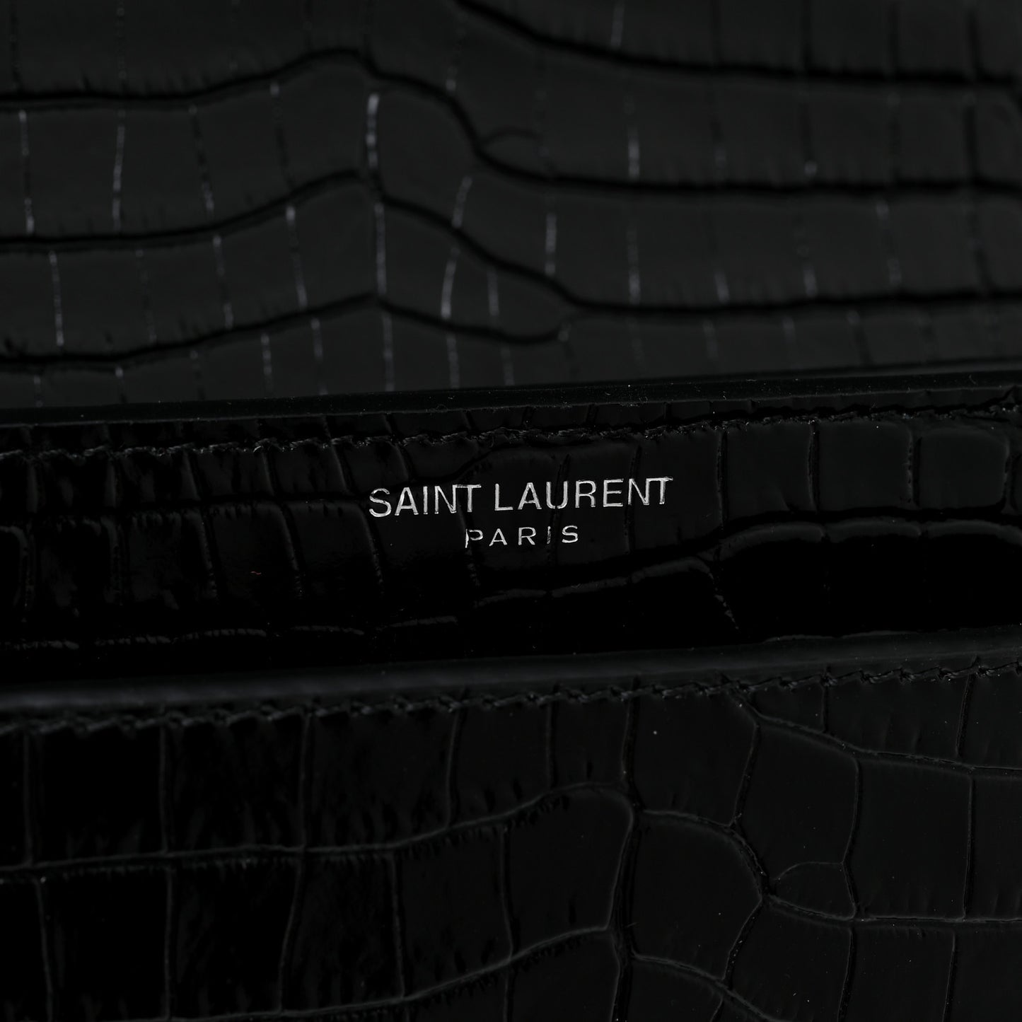 Calfskin Crocodile Embossed Medium Monogram Sunset Black