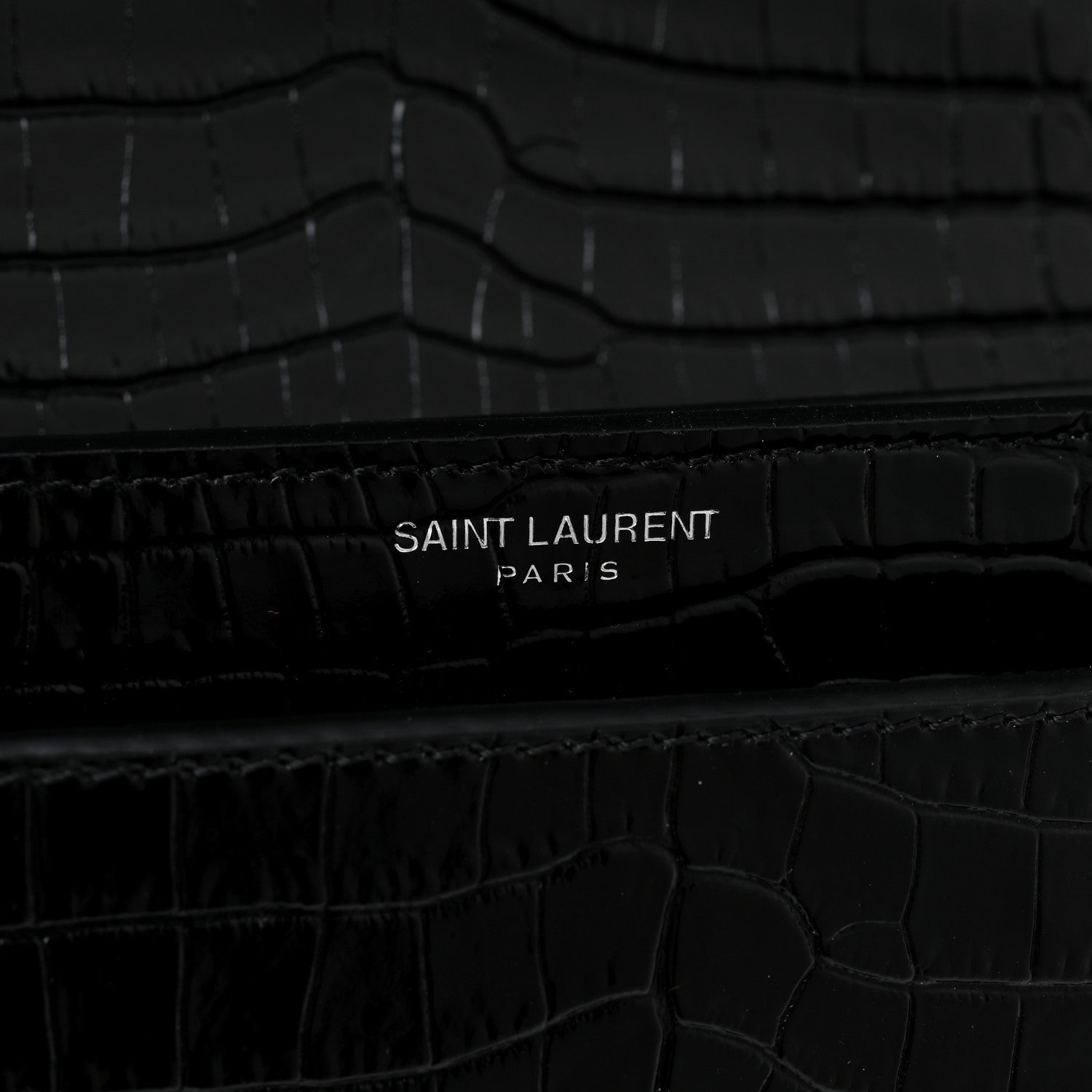 Saint Laurent Calfskin Crocodile Embossed Medium Monogram Sunset Black 8 of 16