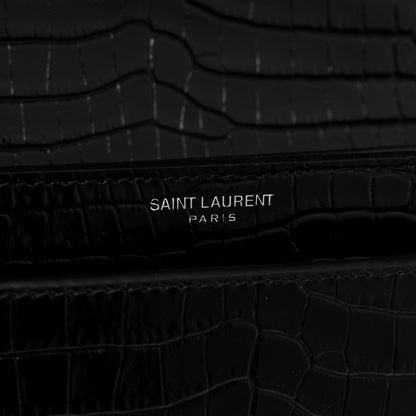 Saint Laurent Calfskin Crocodile Embossed Medium Monogram Sunset Black 8 of 16