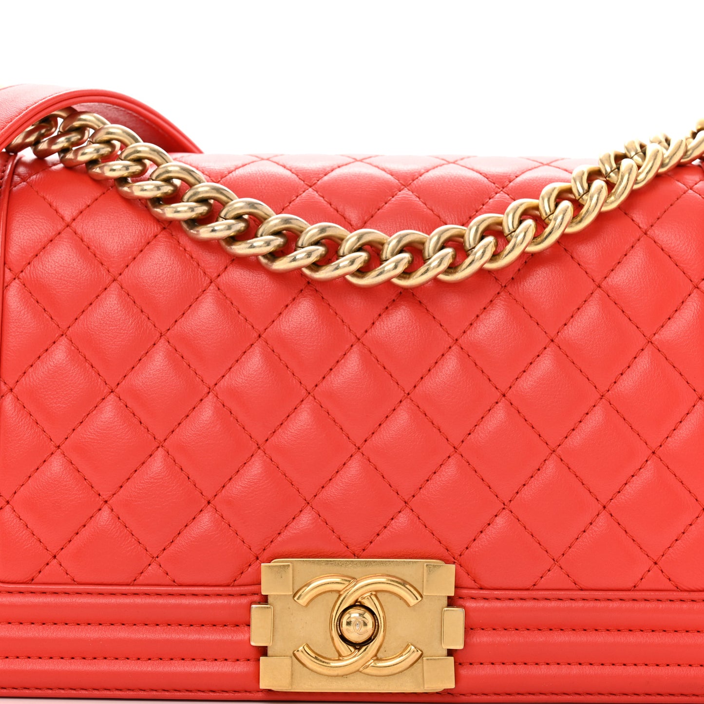 Lambskin Quilted Medium Boy Flap Red