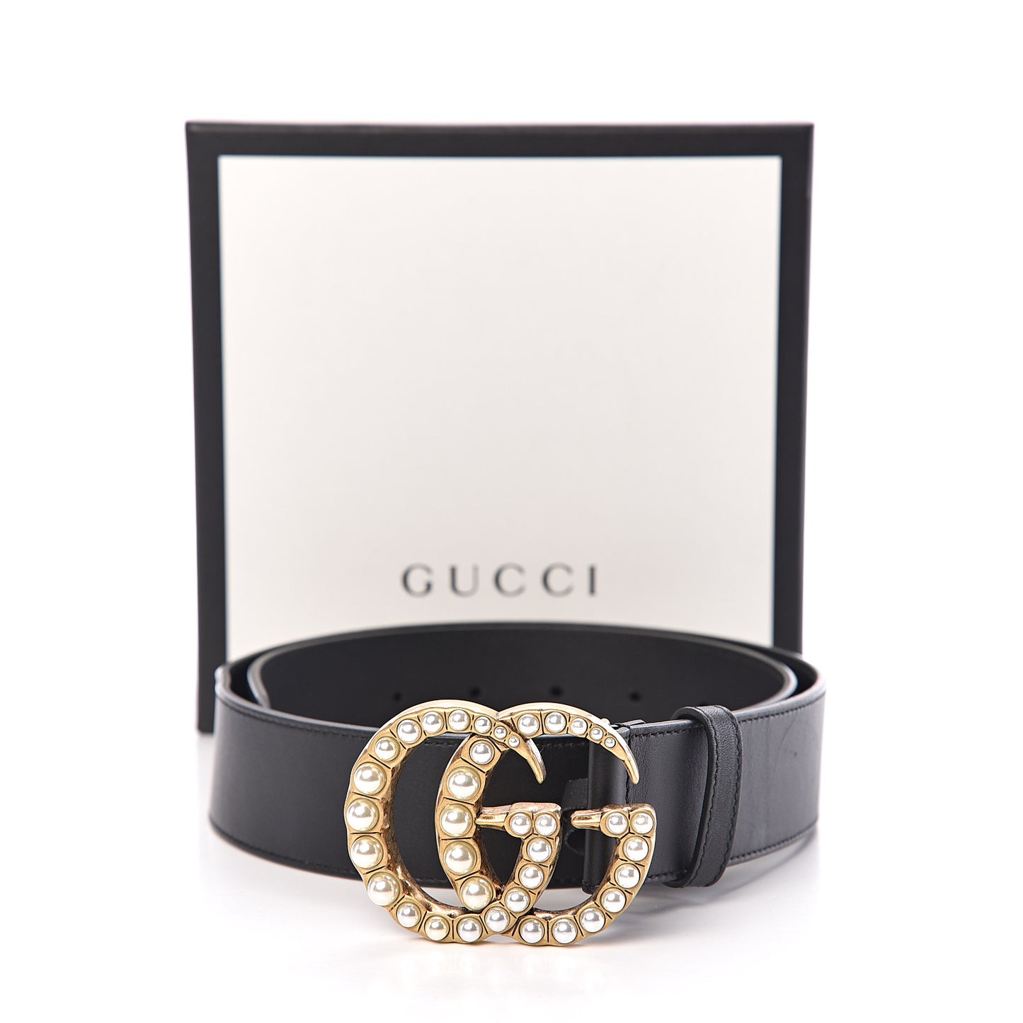 Moon Calfskin Pearl Double G 40mm Belt 80 32 Black Cream