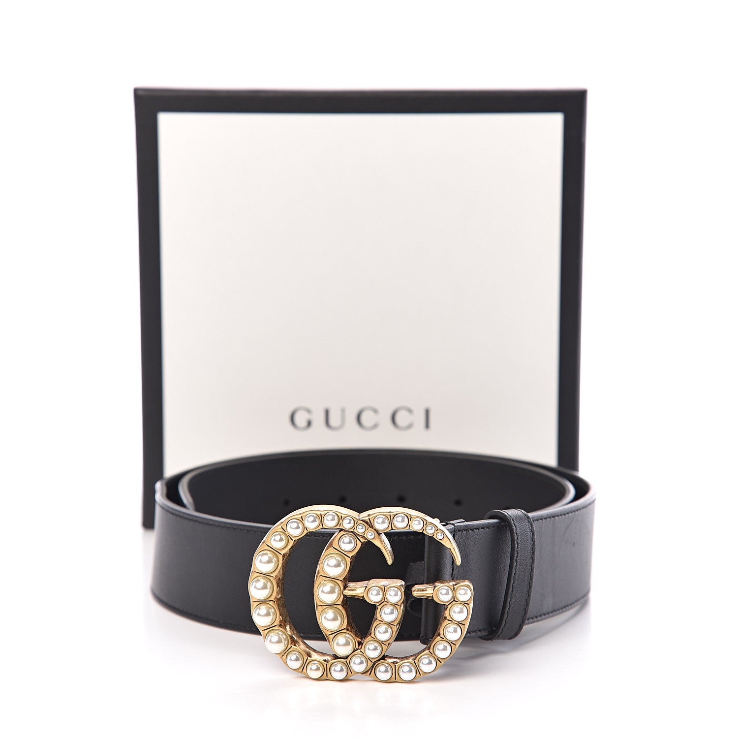 Gucci Moon Calfskin Pearl Double G 40mm Belt 80 32 Black Cream 7 of 7