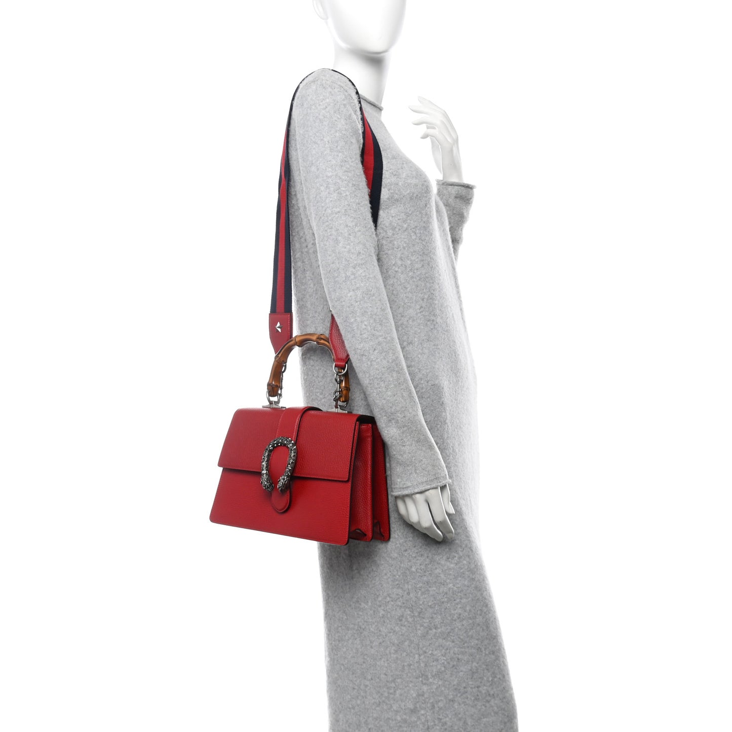 Dollar Calfskin Crystal Web Medium Dionysus Bamboo Top Handle Bag Hibiscus Red Black Diamond