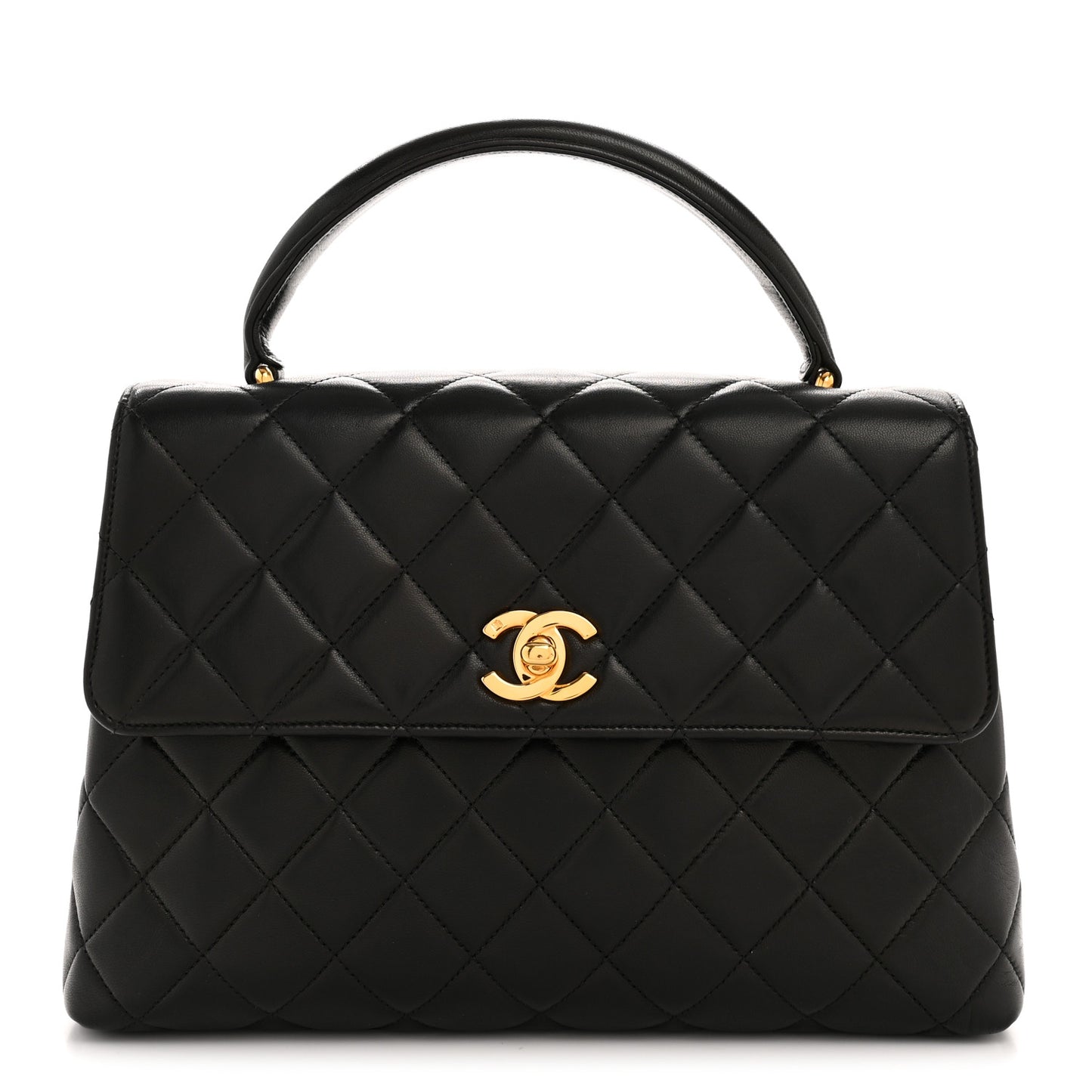 Lambskin Quilted Medium Kelly Flap Bag Black
