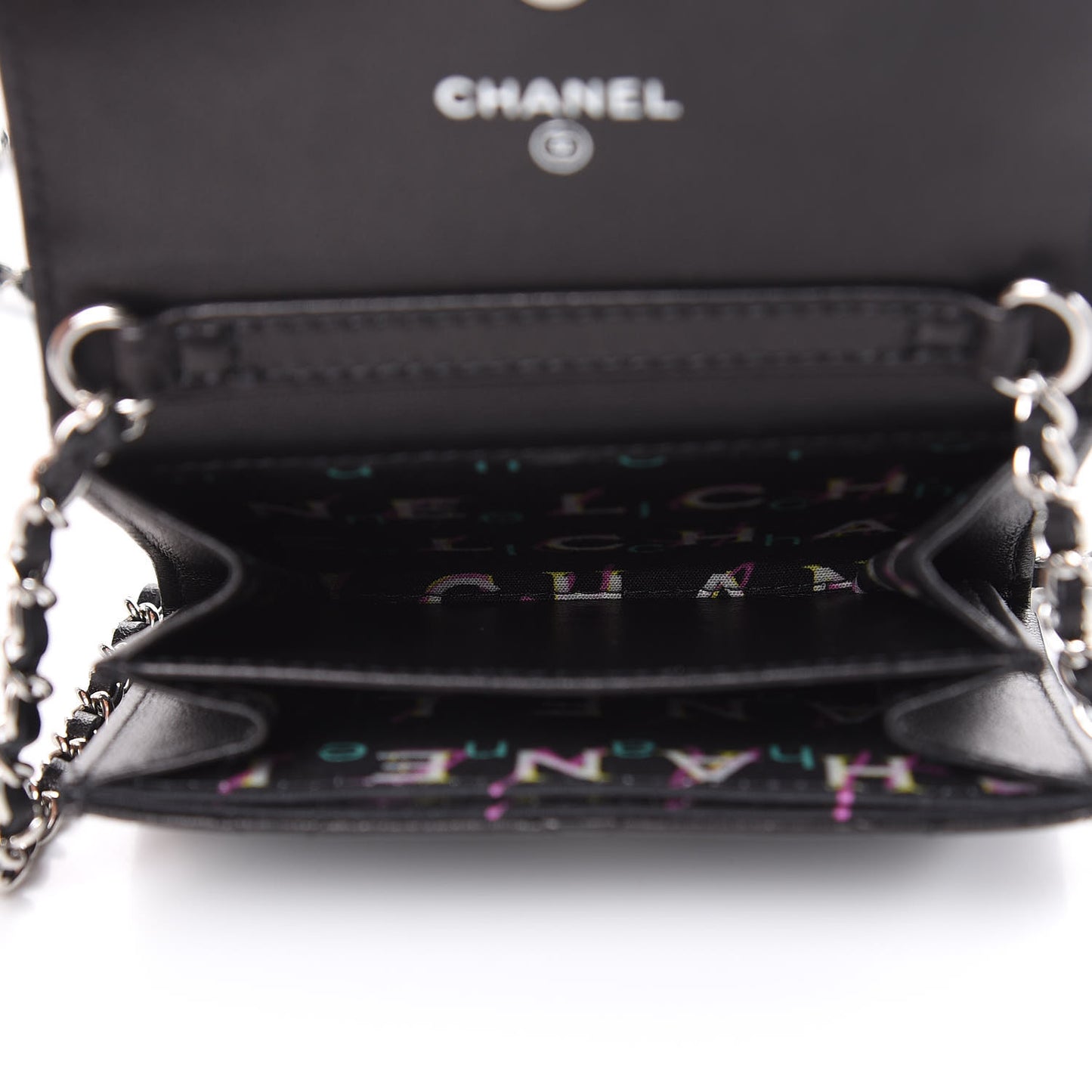 Lambskin Quilted Card Holder On Chain Black