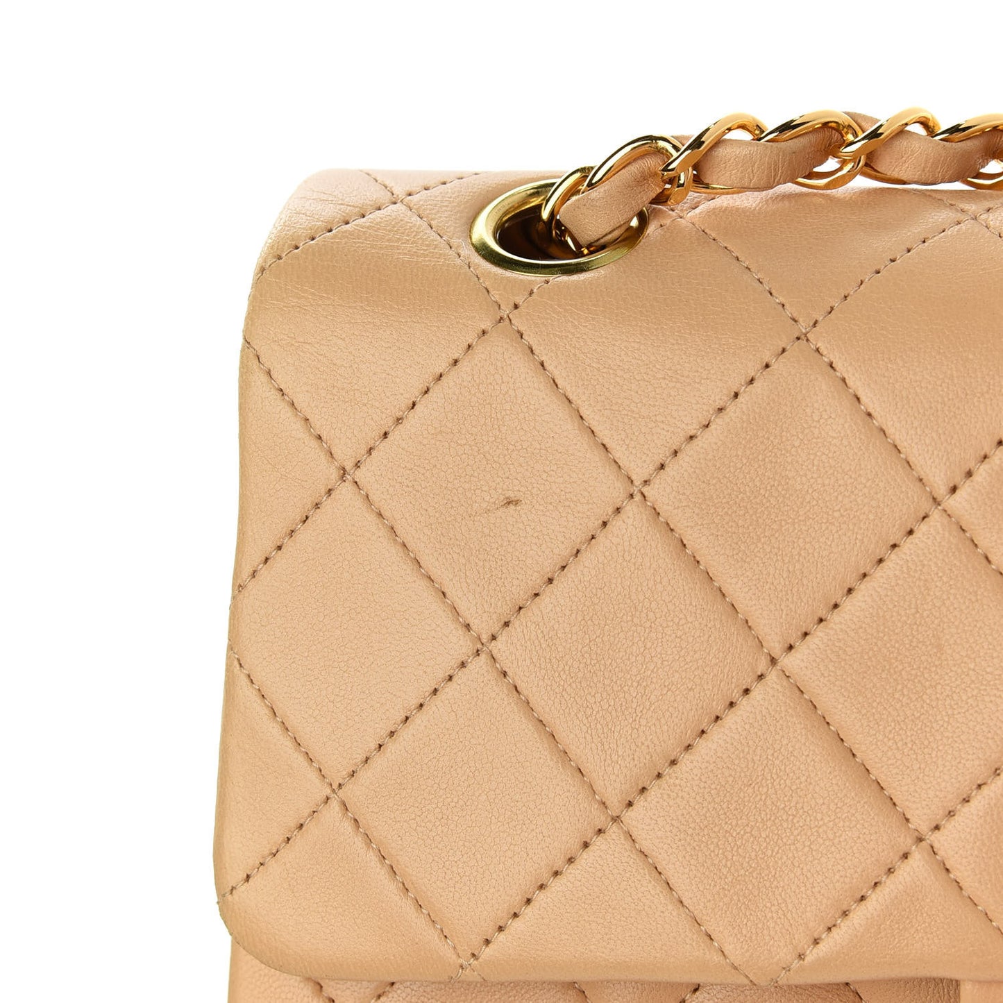 Lambskin Quilted Small Double Flap Beige