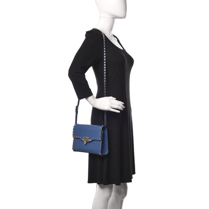 Valentino Garavani Pebbled Calfskin Medium Rockstud Flip Lock Crossbody Bag Baltique 2 of 8