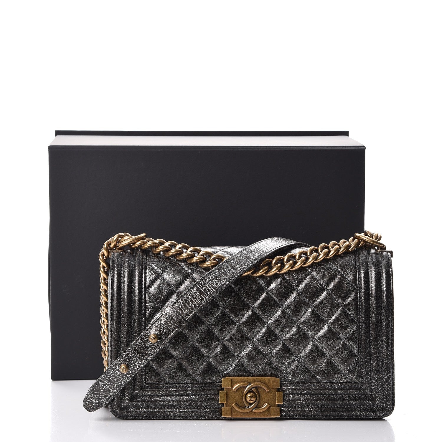 Chanel Cracked Metallic Calfskin Quilted Medium Boy Flap Dark Silver 9 of 9