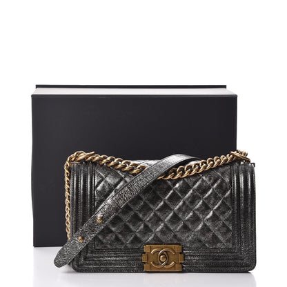 Chanel Cracked Metallic Calfskin Quilted Medium Boy Flap Dark Silver 9 of 9