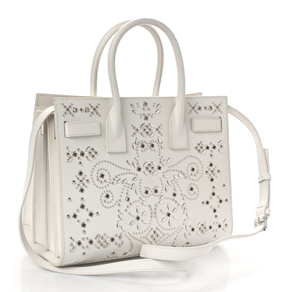 Saint Laurent Calfskin Perforated Studded Baby Sac De Jour White 4 of 11
