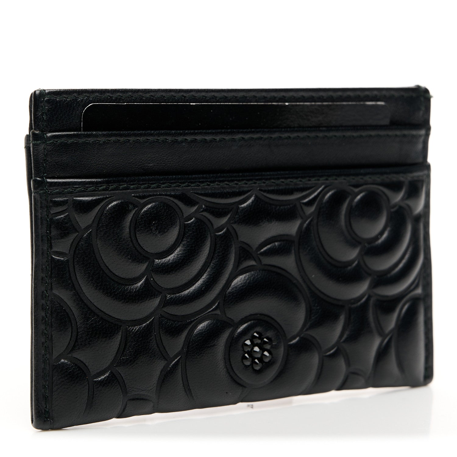 Chanel Lambskin Camellia Embossed Card Holder So Black 3 of 11