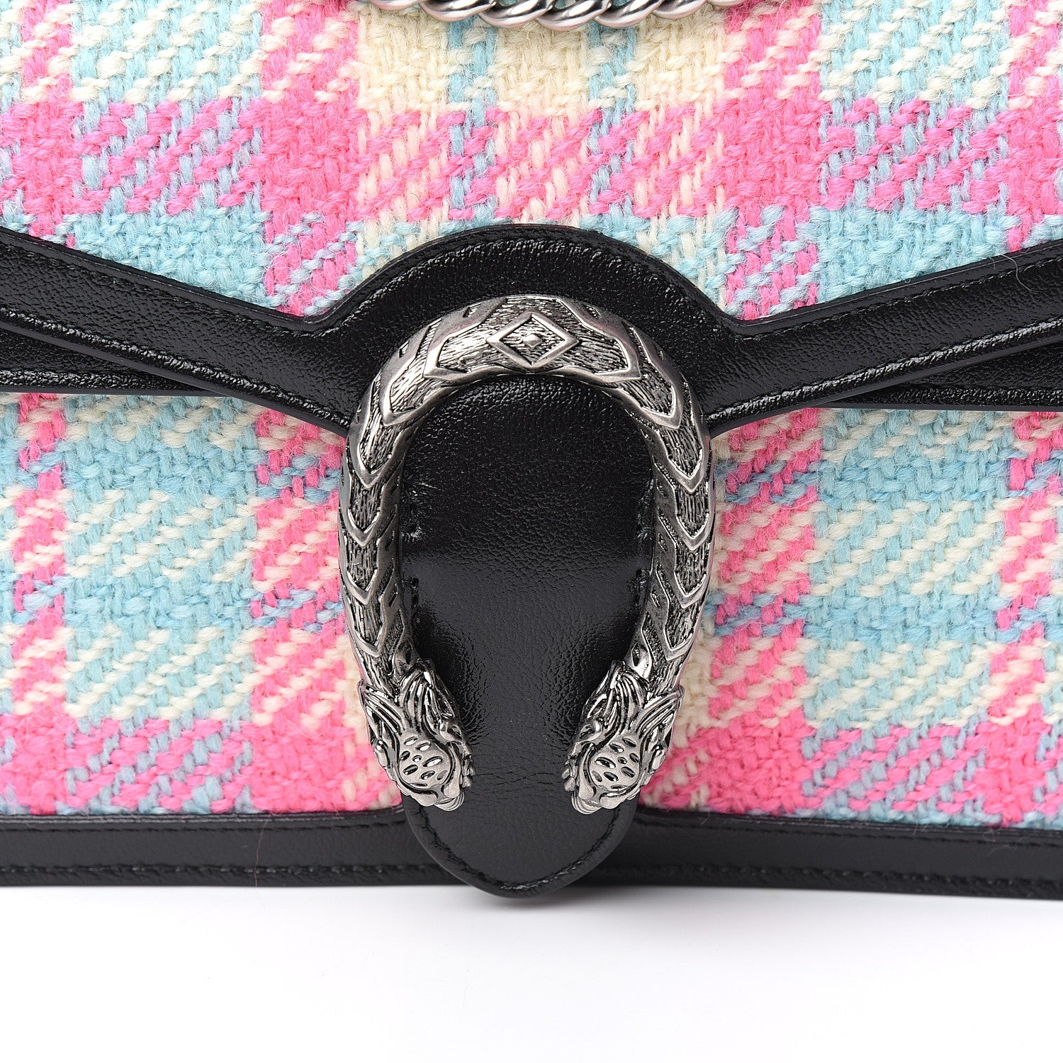 Gucci Tweed Azalea Calfskin Candy Madras Small Dionysus Shoulder Bag Blue Pink Black 10 of 10