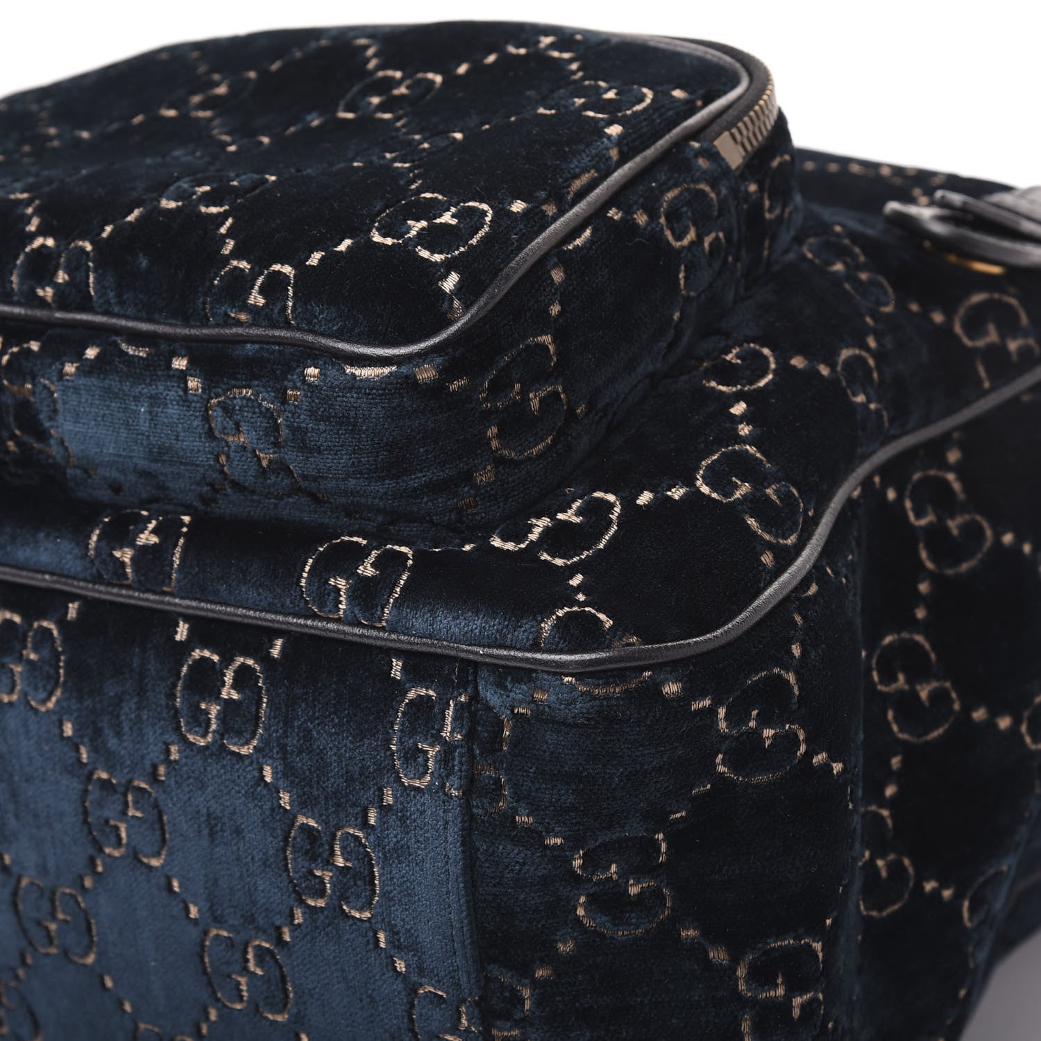 Gucci Velvet GG Monogram Textured Calfskin Web Small Double Buckle Backpack Blue Beige Black 9 of 12