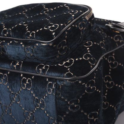 Gucci Velvet GG Monogram Textured Calfskin Web Small Double Buckle Backpack Blue Beige Black 9 of 12