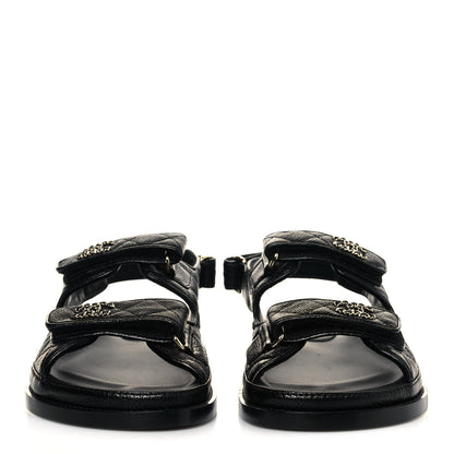 Chanel Grained Calfskin Velcro Dad Sandals 38 Black 2 of 8