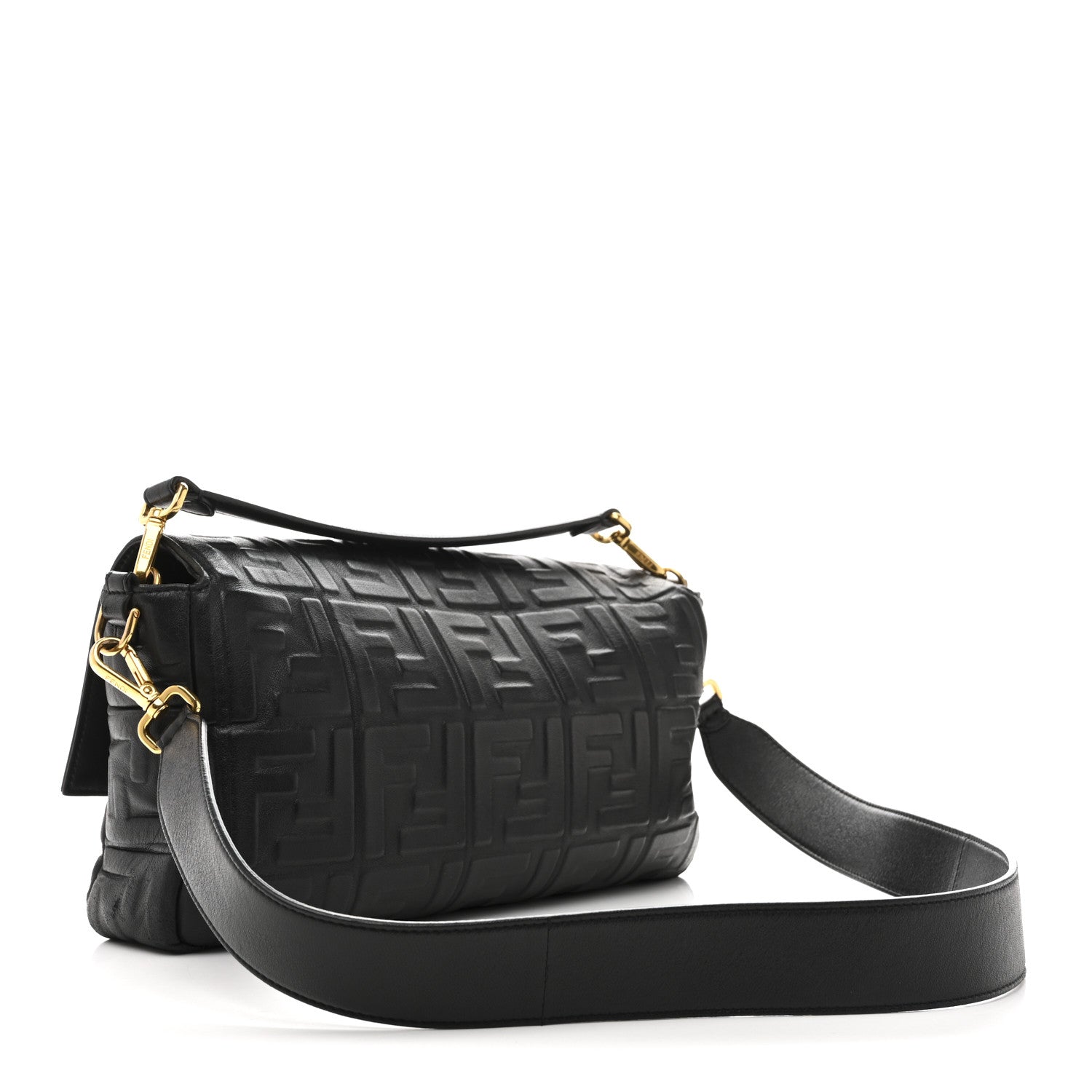 Fendi Nappa FF 1974 Embossed Large Baguette Black 3 of 17