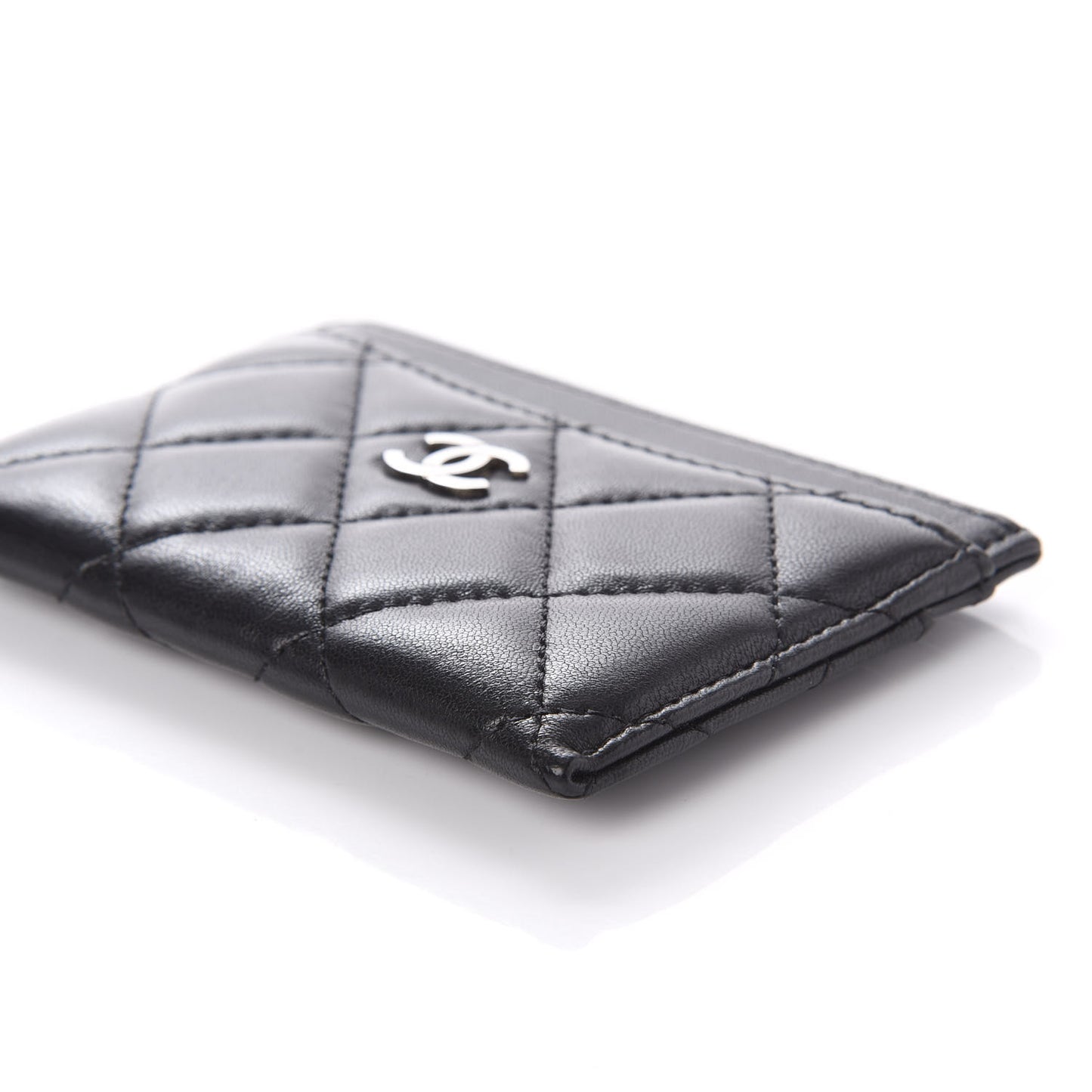 Lambskin Quilted Card Holder Black