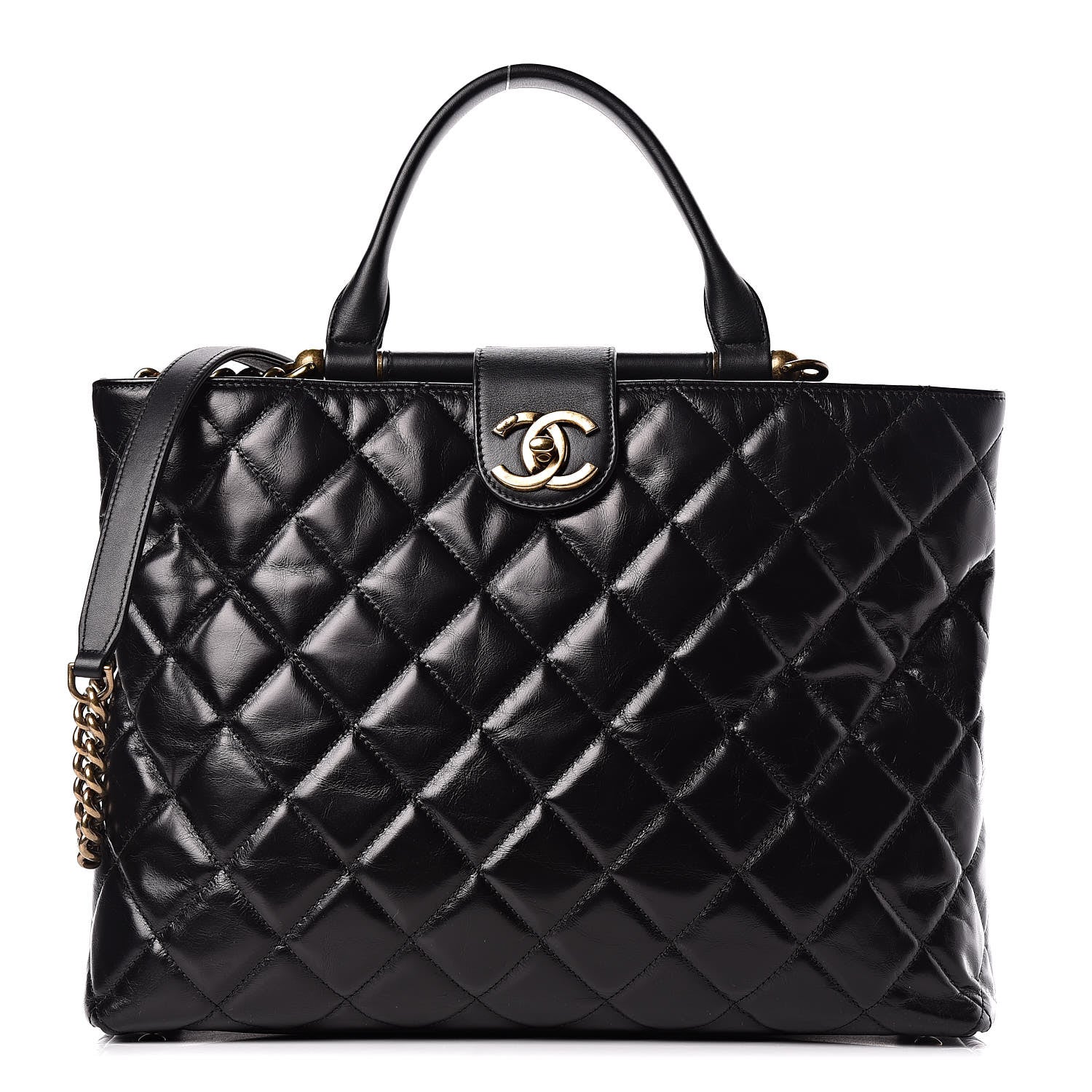 Chanel Calfskin Quilted Large Gold Bar Top Handle Tote Black 1 of 13